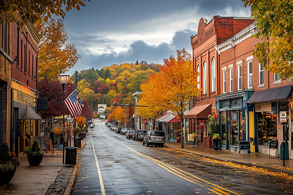 Small Town Main Street in Autumn