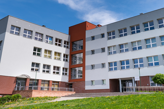 School Building on Sunny Day